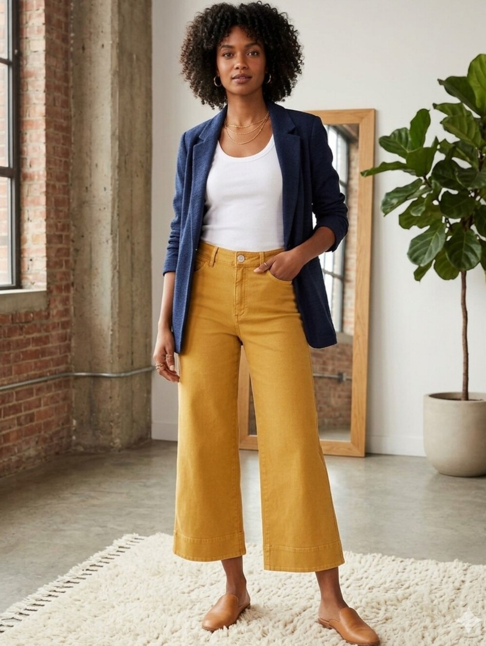 LOFT High Waist Wide Leg Crop Jeans in warm mustard yellow. Size 30.